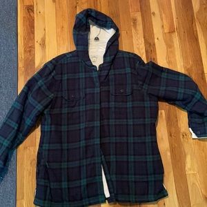 L.L. Bean Navy and Green Plaid Hooded Flannel Jacket